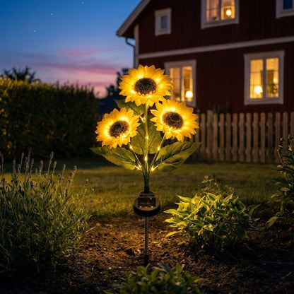 Solroslampa™ Solcellsdriven trädgårdslampa som ser ut som en riktig solros