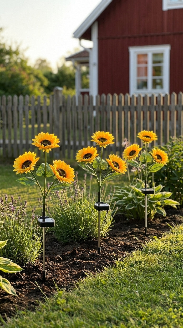 Solroslampa™ Solcellsdriven trädgårdslampa som ser ut som en riktig solros