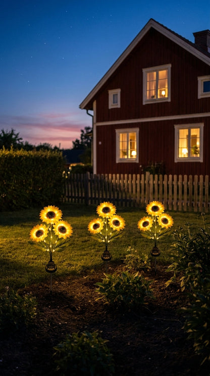 Solroslampa™ Solcellsdriven trädgårdslampa som ser ut som en riktig solros