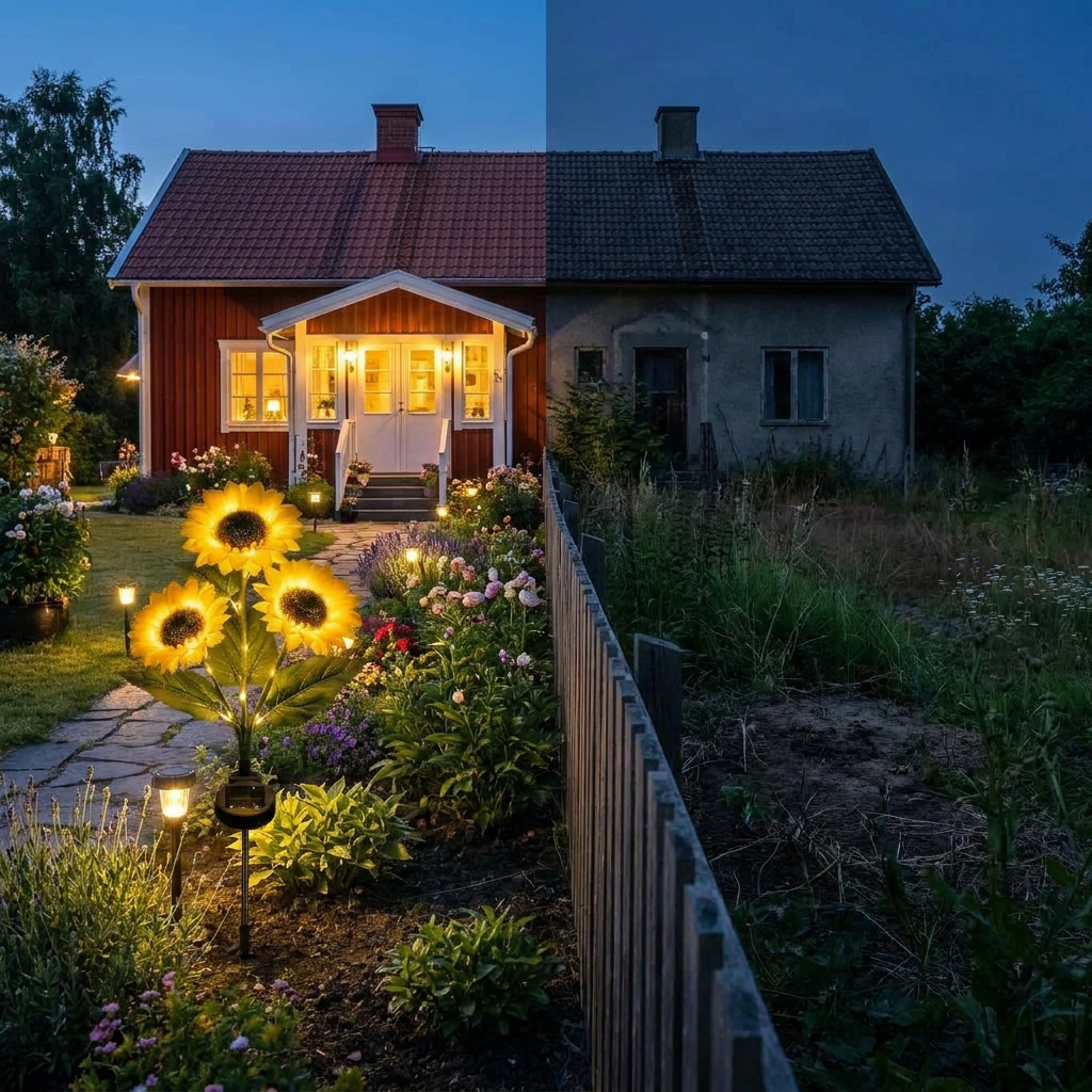 Solroslampa™ Solcellsdriven trädgårdslampa som ser ut som en riktig solros
