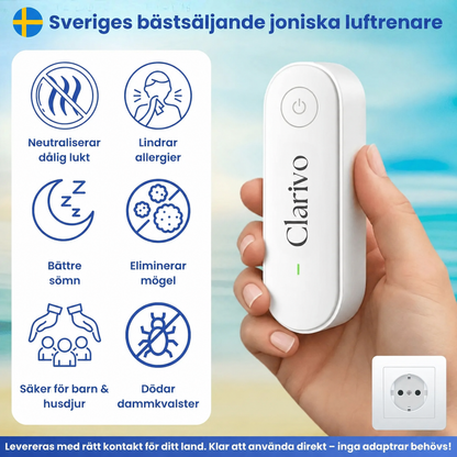 Clarivo™ Luftjoniserare | Hjälper till att minska luftburna allergener i ditt hem på bara 30 minuter